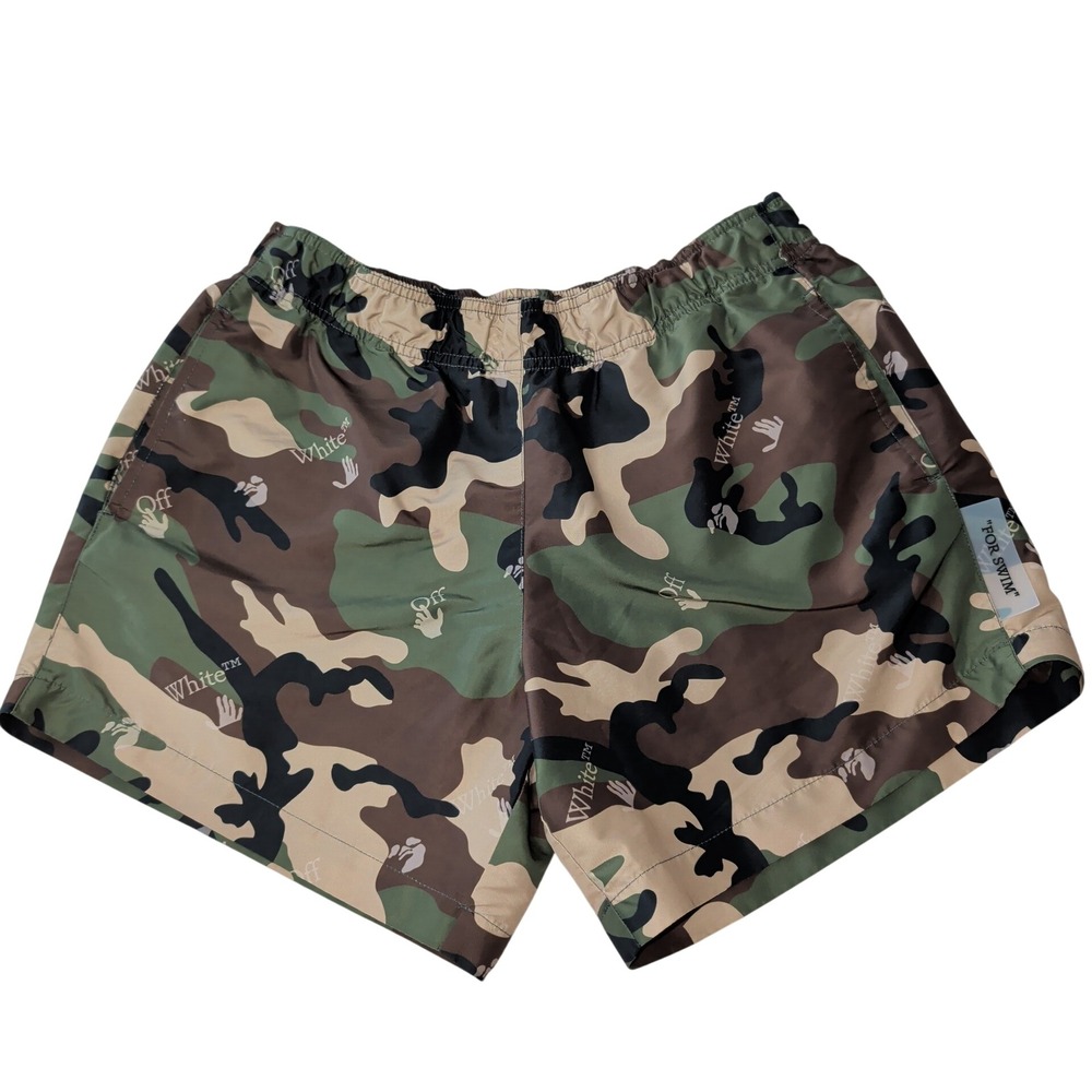 Off-White SS21 Allover Camo Swim Shorts Men's M Camouflage Logo $300 Designer